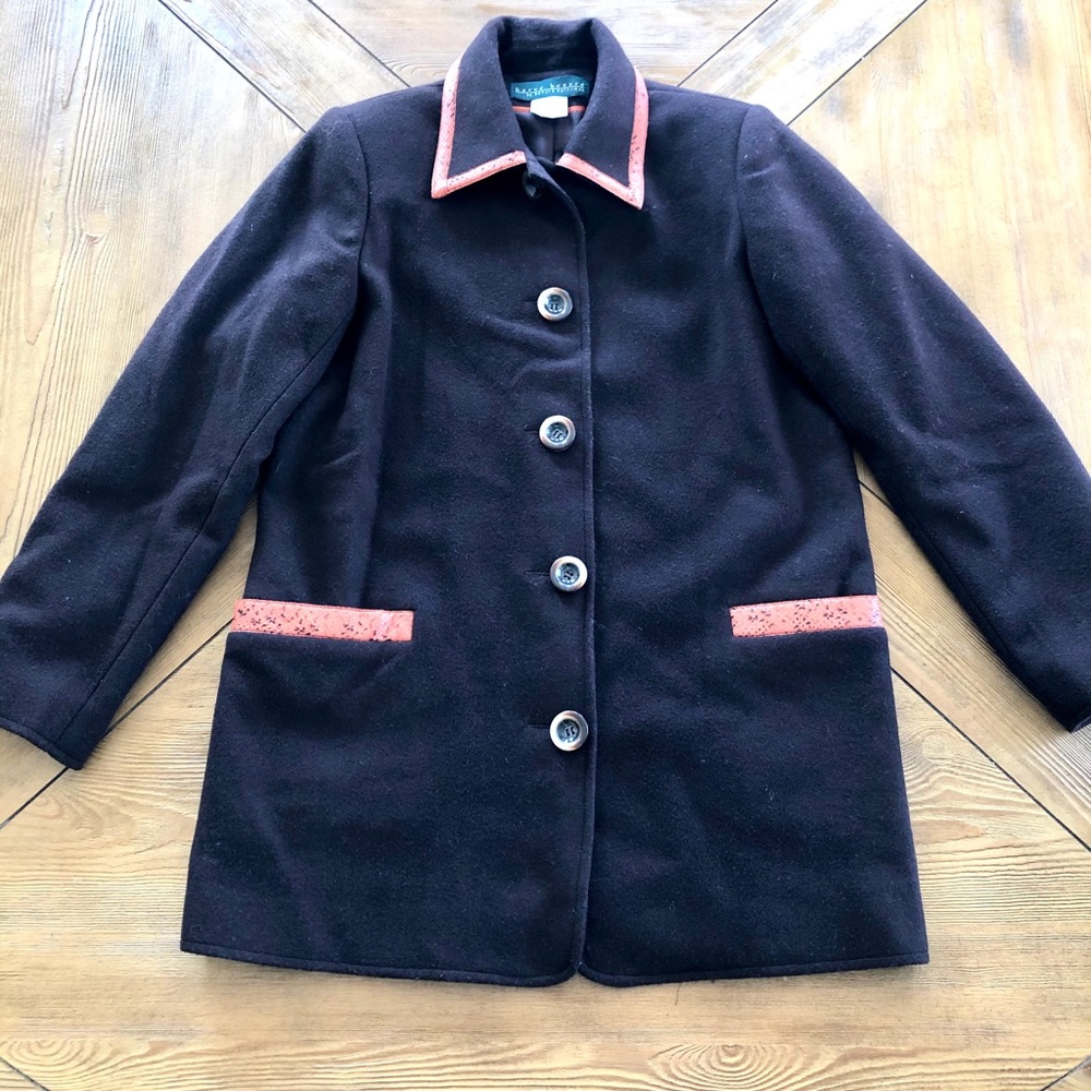 Brown Pea Coat with Orange
